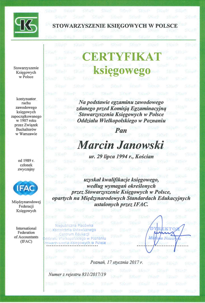Certyfikat Księgowego